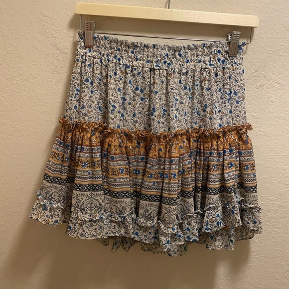 Misa Los Angeles Ruffle Tiered Floral Multicolor Mini Skirt Size S Made In USA